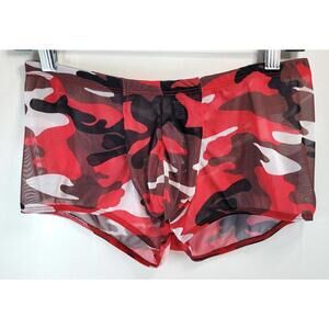 MALE POWER Men’s Medium Sheer Mesh Boxer Trunks Red Camo NEW